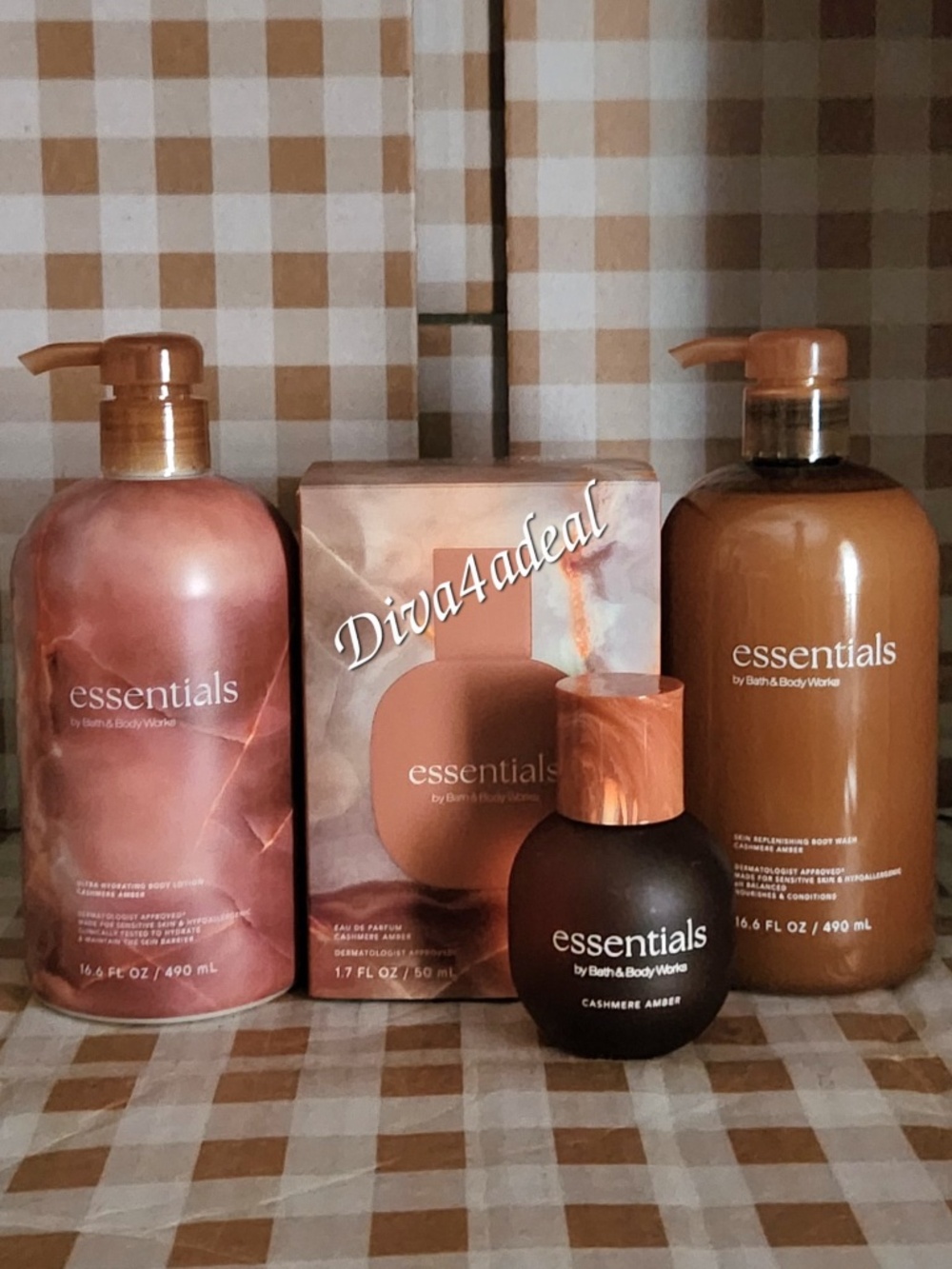 Bath & Body Works ESSENTIALS HYPOALLERGENIC Cashmere Amber 3PC Collection Set